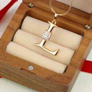 "Rose Gold L Initial Pendant with Crystal Detail in Elegant Finish, XPPT1423